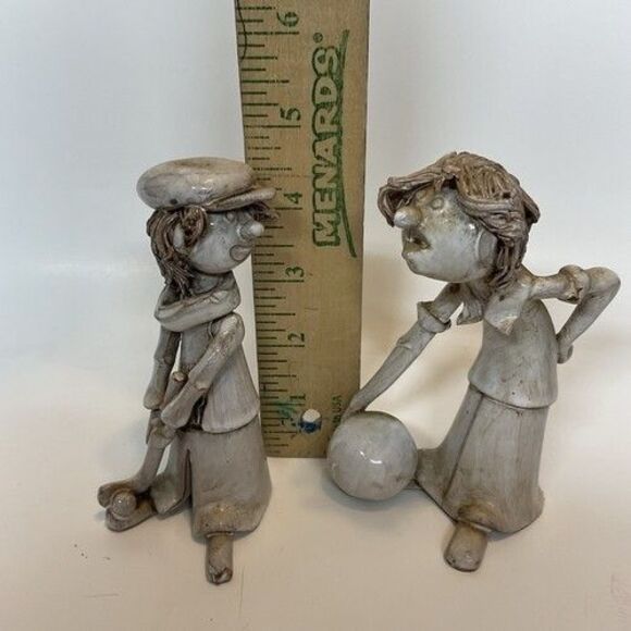VTG Dino Bencini Lot Of 2 Pottery Sculpture Figurine Bowler Spaghetti Hair 4.5" - Picture 4 of 14